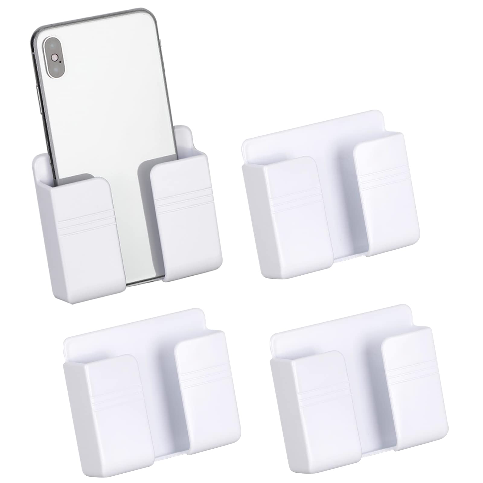 4 STÜCKE Wandhalterung Handyhalter mit Klebstoff, Handyhalterung Wand Ladeständerhalter Datenkabelaufnahmeloch, Mehrzweck Aufbewahrungsbox für wasserdichte Dusche Bett Nachttisch (Weiß) Angebot bei HelloDeals