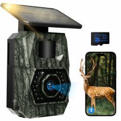 Wildkamera WLAN mit Handyübertragung App, 4K 64MPWildkamera Solar mit Akku 5200mAh Wildtierkamera mit Bewegungsmelder Nachtsicht 0,1s Auslösezeit Wildtierkamera Bluetooth Nachtsichtkamera, IP66 Angebot bei HelloDeals