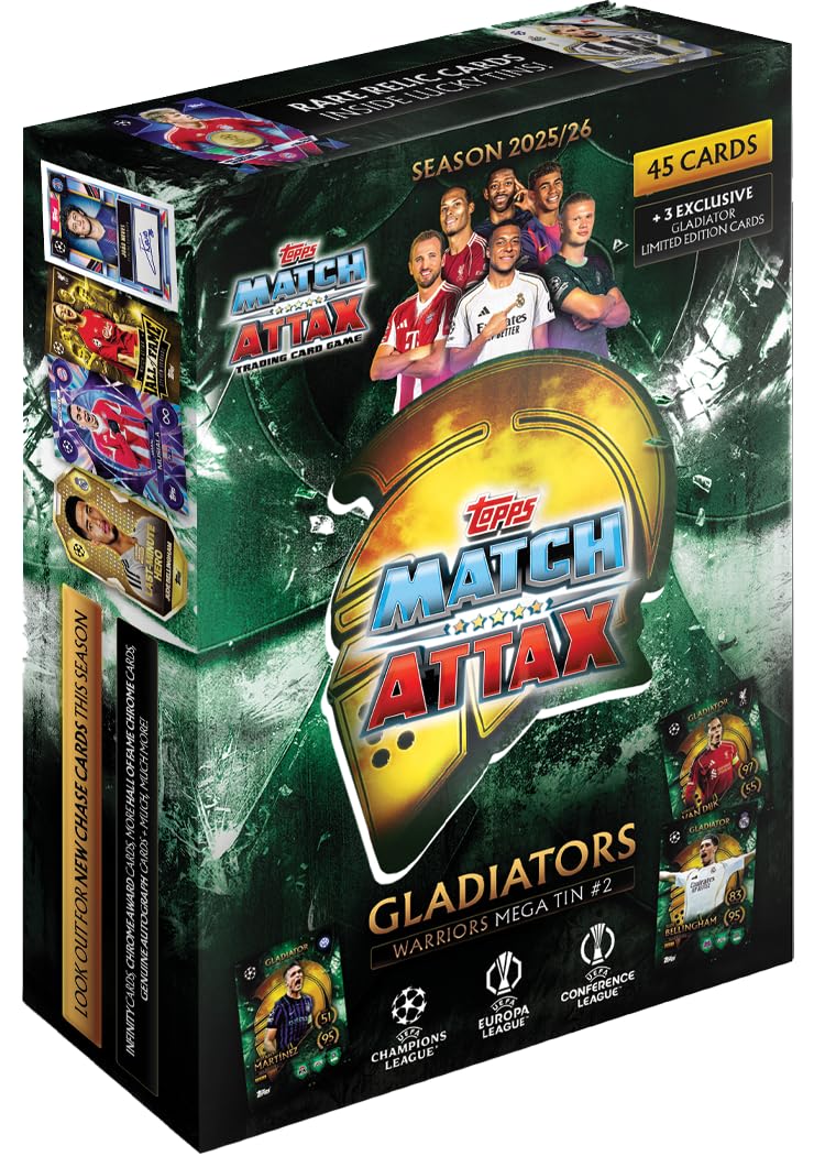 Topps UCC Match Attax 2025/26 - Mega Tin - Warriors - enthält 45 Match Attax-Karten Plus 3 Exklusive Gladiators LE-Karten. Angebot bei HelloDeals