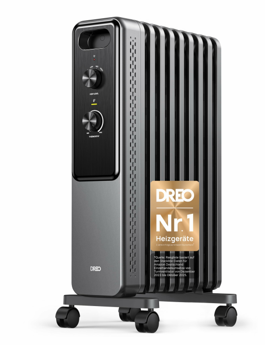 Dreo Ölgefüllter Radiator-Heizkörper mit 9 Rippen, 2000W Leiser Elektrischer Heizstrahler fürs Schlafzimmer, Überhitzungs- & Kippschutz, Einstellbares Thermostat, Kindersicherung, Energiesparend Angebot bei HelloDeals