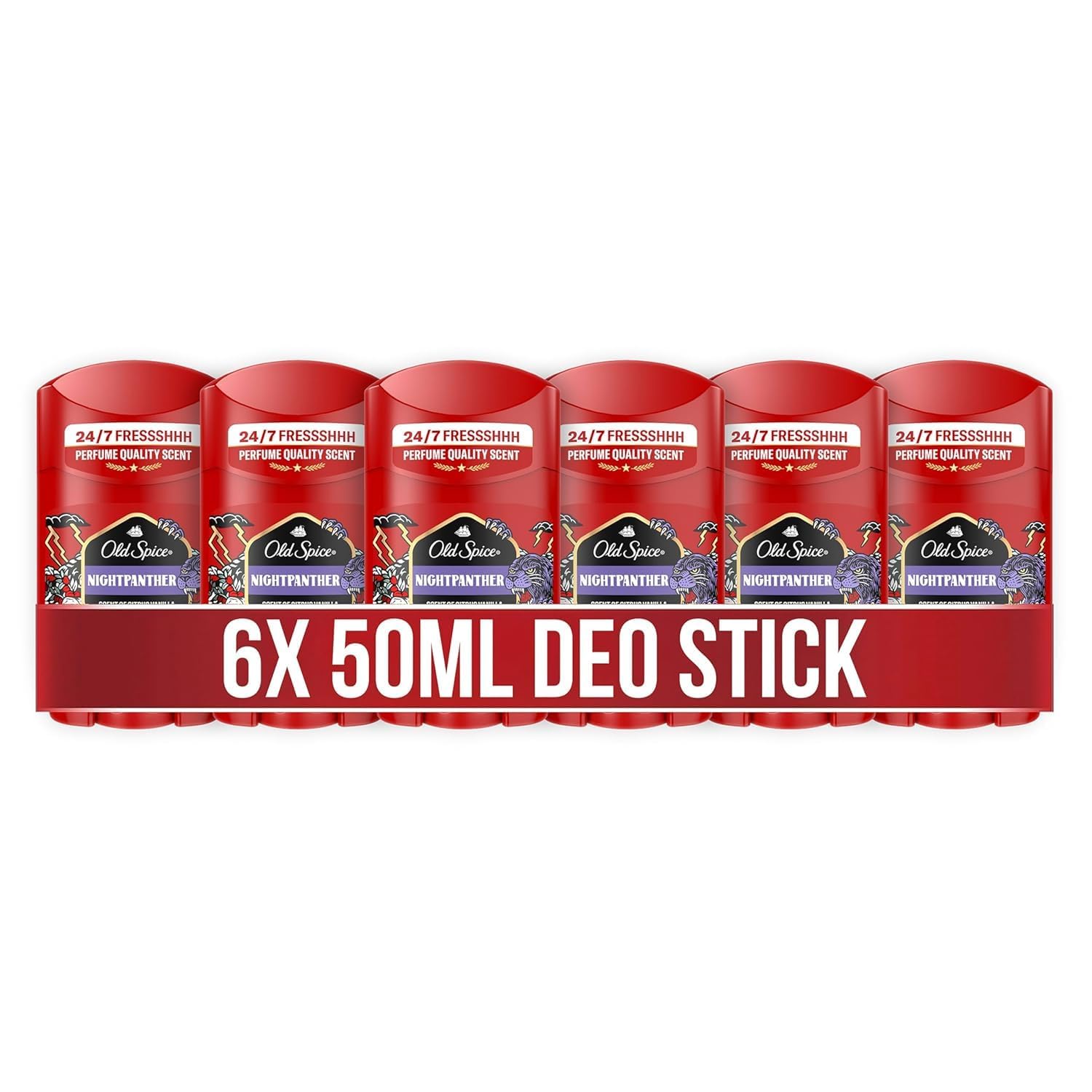 Old Spice Nightpanther Deostick für Männer, 6x50 ml, 24/7 Frischhh bei täglicher Anwendung, Duft in Parfumqualität, Schutz vor Gerüchen, 0 Prozent Aluminiumsalze 6x50ml Angebot bei HelloDeals