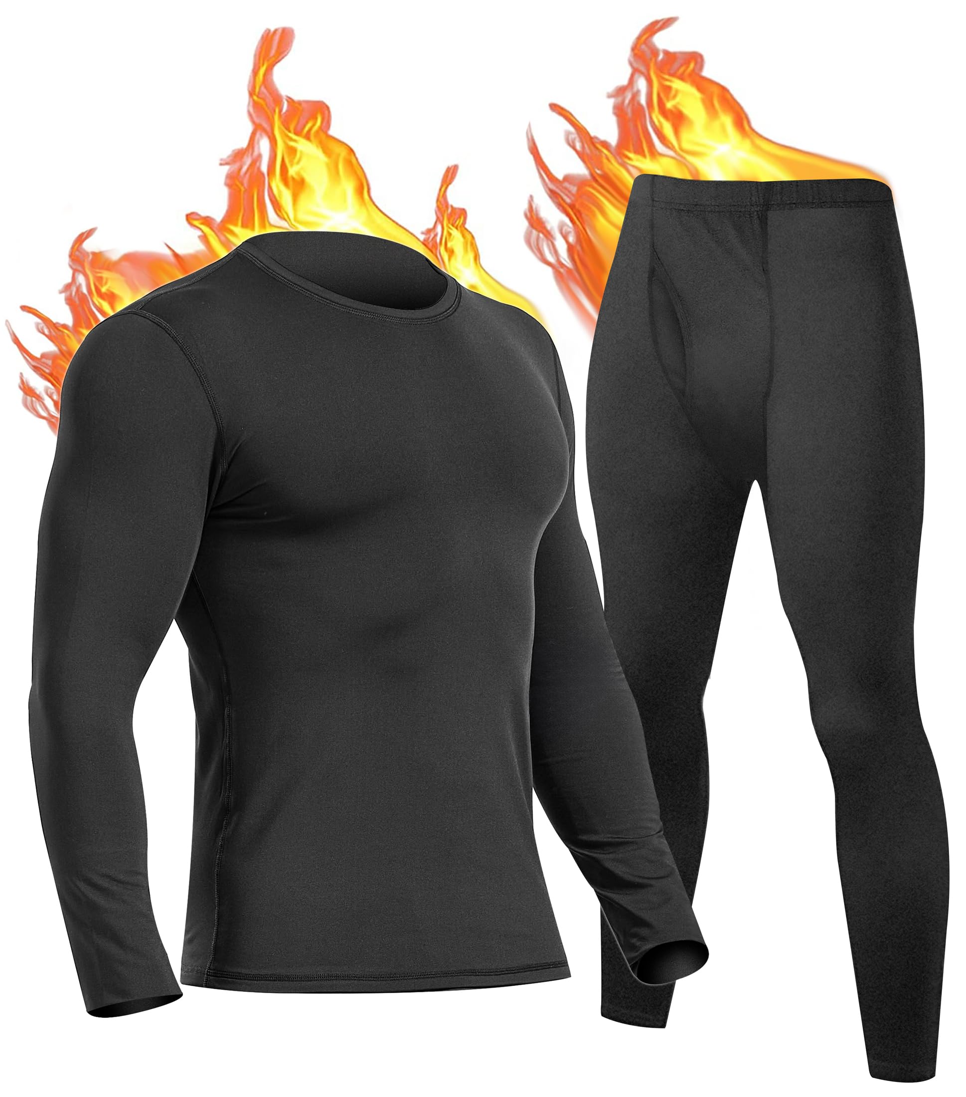UNIQUEBELLA Funktionsunterwäsche Herren Set Atmungsaktiv Skiunterwäsche Männer Winter Thermowäsche für Joggen,Radfahren,Fußball,Skifahren,Motorrad Warme L Reines Schwarz Angebot bei HelloDeals