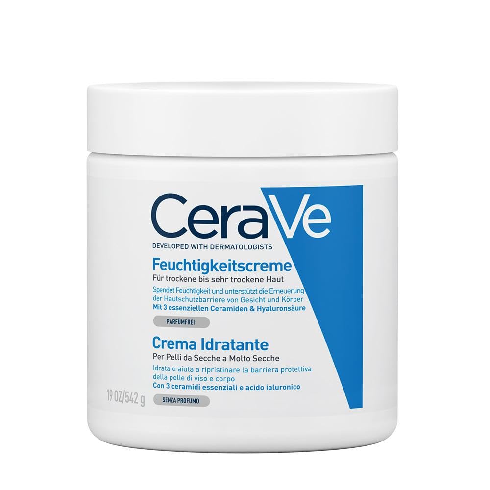 CeraVe Feuchtigkeitscreme für Körper und Gesicht, Creme für trockene bis sehr trockene Haut, Mit Hyaluron und 3 essenziellen Ceramiden, Auch bei Neurodermitis und für Allergiker, 542 g Angebot bei HelloDeals