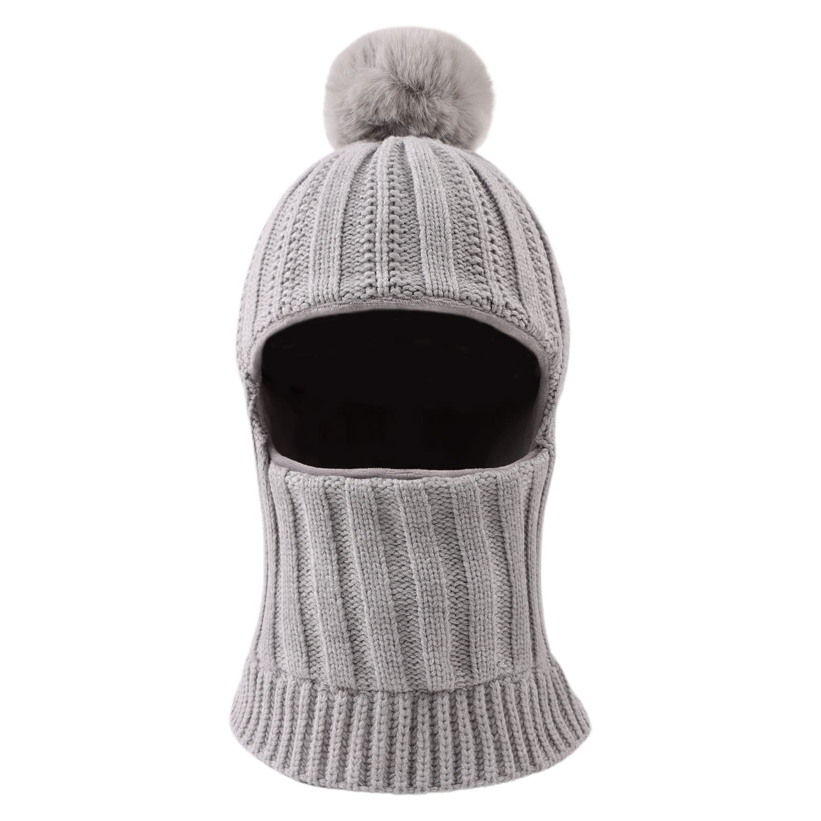 XIAOHAWANG Baby Wintermütze Jungen kindermützen Winter Polarfleece Winddicht Kälteschutz Strickmütze Jungen Warm Beanie Mit Bommel für Kinder Baby 3-10 Jahre Grau Angebot bei HelloDeals
