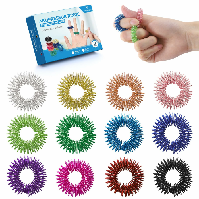 Akupressur Ring, 12 Stück Fingermassagering Set für Stressabbau, Entspannung und Förderung der Durchblutung, 27 mm, Fidget Ring für Erwachsene und für kinder (Farbig) 27mm 12 Stück Bunt Angebot bei HelloDeals