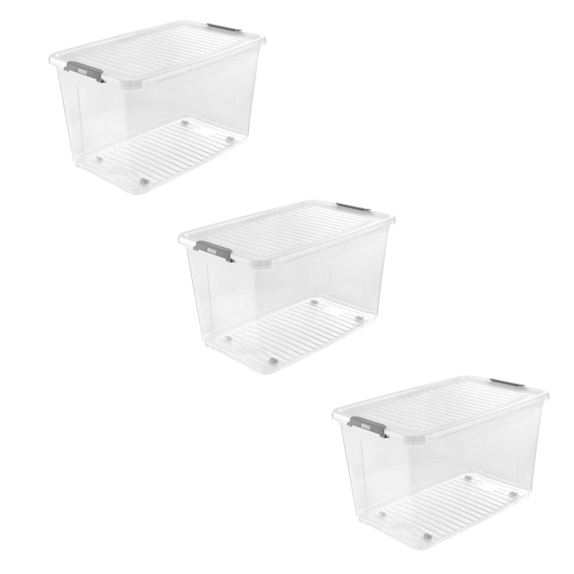 keeeper leo 3x Aufbewahrungsbox mit Deckel und Rollen, 56 L, 59 x 38 x 35,5 cm, Clipbox, Transparent 3x 56 L Aufbewahrungsbox Angebot bei HelloDeals