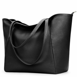 KALIDI Handtasche Damen Shopper Tasche Tote Bag PU Leder Große Schultertasche mit Reißverschluss für Arbeit,Einkauf，Schule Schwarz Angebot bei HelloDeals