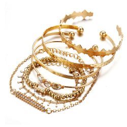 Ein Set von 7 böhmischen Kristallarmbändern mit goldenen Quastenarmbändern, geeignet für Damen und Mädchen Angebot bei HelloDeals