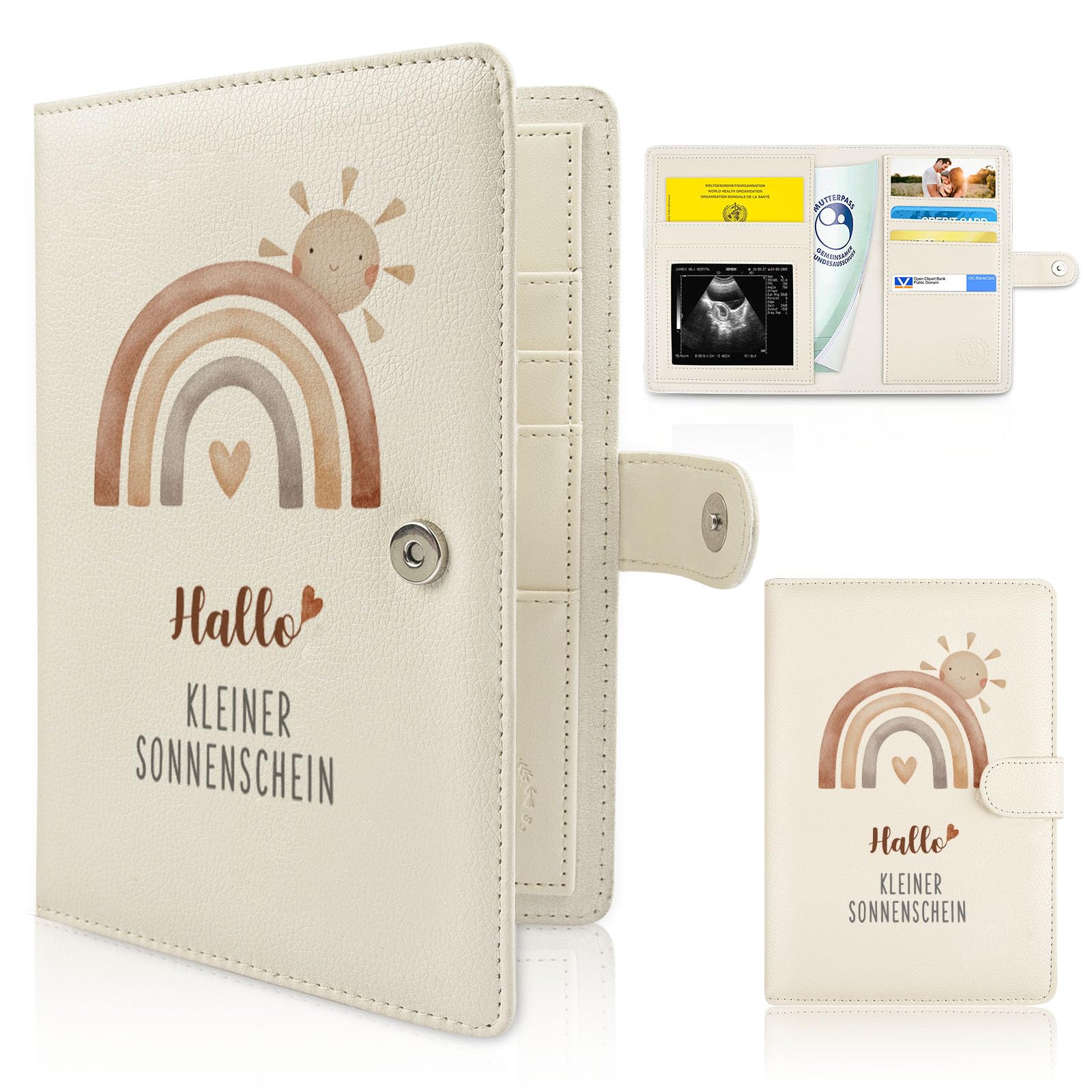 Mutterpasshülle Leder, Mutterpass Organizer Mit Magnetverschluss, Geschenke für Schwangere, Mutterpass Schutzhülle mit Fächern zur Aufbewahrung von Ultraschallbildern und Impfpass usw Creme Fuß Regenbogen Angebot bei HelloDeals