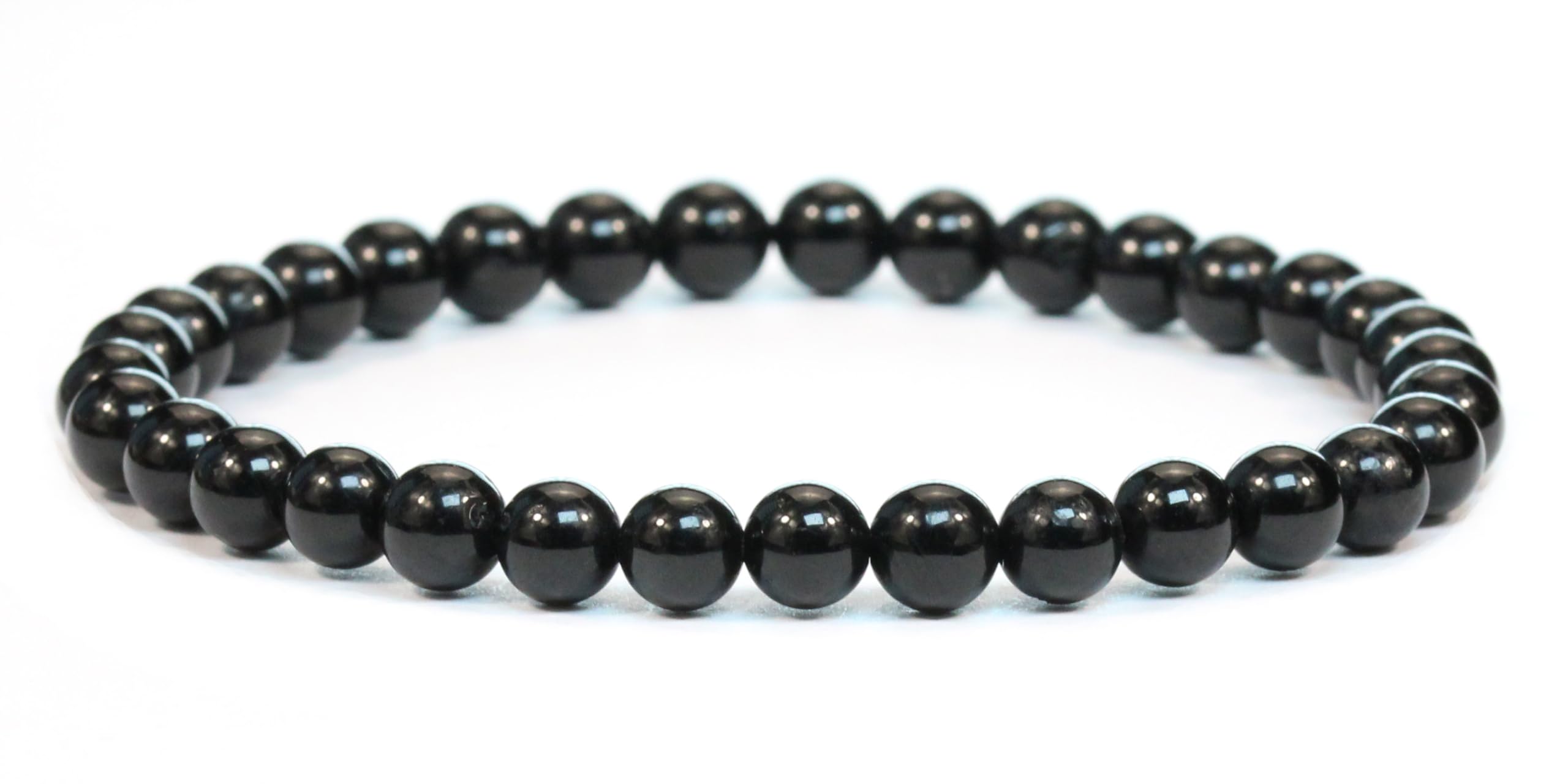 Echtes Edelstein Armband mit runden 6mm Perlen - verschiedene Längen - Heilstein Schutzstein Edelsteinarmband Glücksbringer Talisman Geschenk Schwarzer Turmalin M - 18 CM Angebot bei HelloDeals