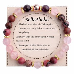 UEUC Heilstein-Perlenarmband für Frauen, Armband mit natürlichen Edelsteinen, Gleichgewichtsschutz, spirituelles Kristallperlenarmband zur Angstlinderung mit Bedeutungskarte Self-love Angebot bei HelloDeals