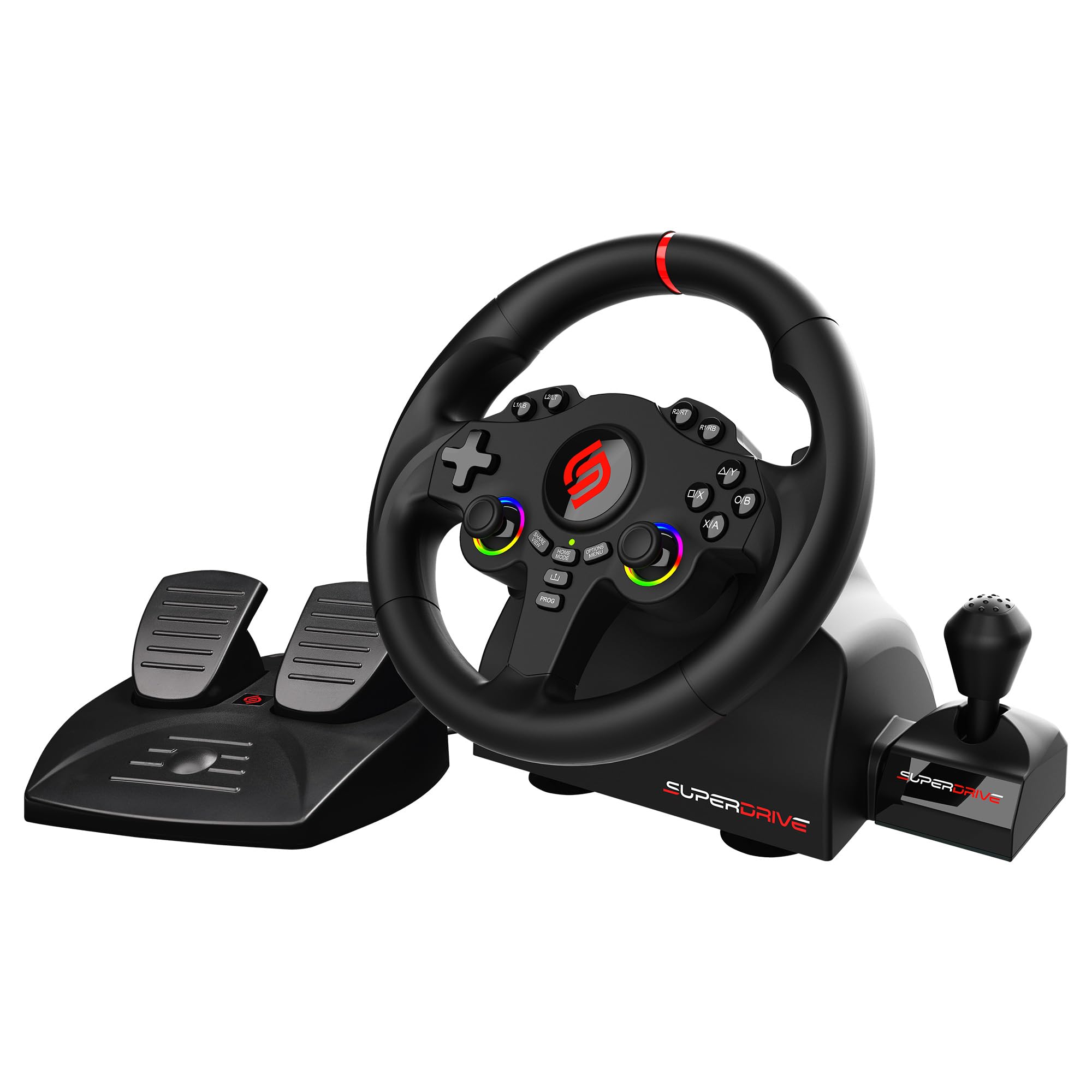 SUBSONIC – Superdrive 220 RS-X Lenkrad – Dual-Joystick-LED-Rennlenkrad mit Schalthebel, 180°-Drehung, Pedalen und Schaltwippen. Für Switch 2/Switch, PS4, PC und Xbox – Schwarz Angebot bei HelloDeals