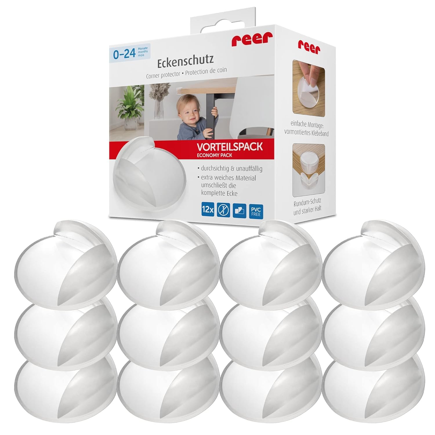 reer Eckenschutz fürs Baby | 12 Stück | durchsichtig | geprüft kindersicher | effektiver Schutz vor Stoßverletzungen Inhalt 12 Stück Vorteilsmenge Angebot bei HelloDeals
