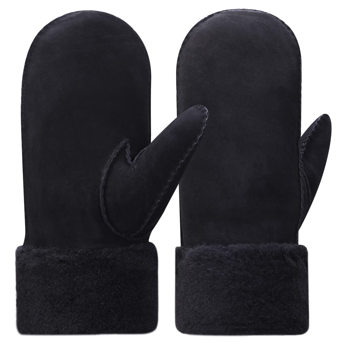 Harssidanzar Damen Fäustlinge,Winter Schaffell Lammfell beheizte warme pelzige Stulpenhandschuhe Lederhandschuhe KL024EU M Schwarz Angebot bei HelloDeals