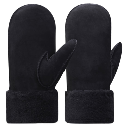 Harssidanzar Damen Fäustlinge,Winter Schaffell Lammfell beheizte warme pelzige Stulpenhandschuhe Lederhandschuhe KL024EU M Schwarz Angebot bei HelloDeals