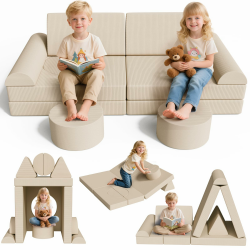 MAMIZO Spielsofa Cord, Kindersofa-Bausteine, 15-Teiliges Modulare Kinderspielcouch, Spielsofa für Kinder, Kindercouch Aufklappen Oeko-TEX, kreatives Spielen für Kuschelecke im Kinderzimmer (Beige) Angebot bei HelloDeals