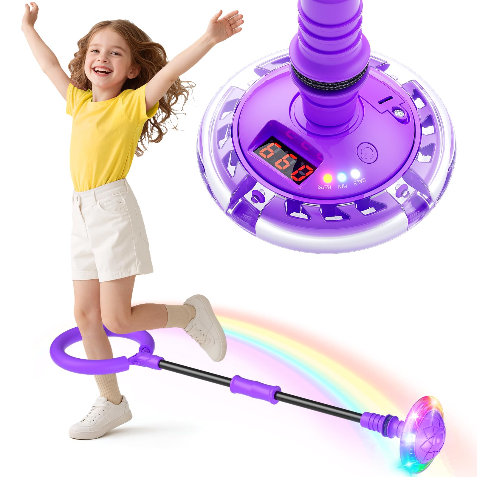 Springring Fußkreisel für Kinder mit Zähler, Timer, Kalorienzähler, Geburtstagsgeschenke für Mädchen ab 6 7 8 9 Jahren, Batteriebetriebenes, Swing Wheel Outdoor Sportspielzeug für Mädchen 6-12 (Lila) Angebot bei HelloDeals