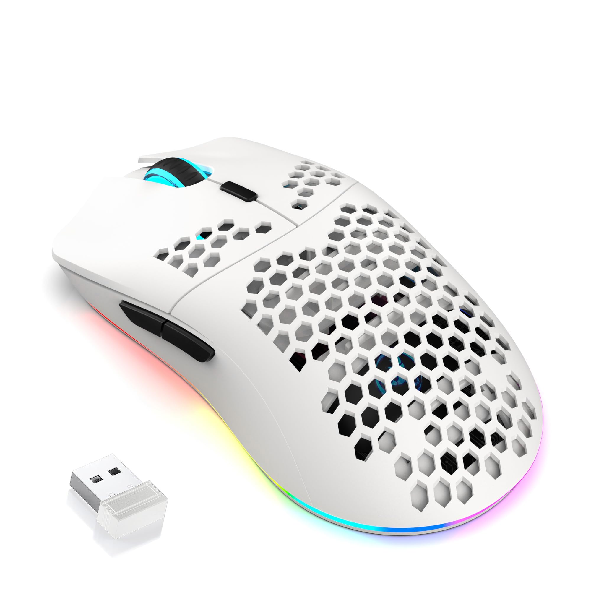 T66 PC Gaming Mouse, BT/2.4G Wireless/Wired, Lightweight Honeycomb Shell, Macro Program, Cool RGB Light, 650mAh Large Battery, 3600 DPI, for PC Gamer -White Angebot bei HelloDeals