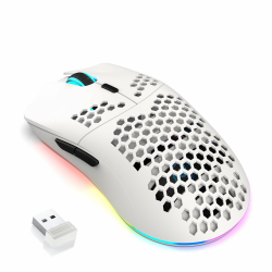 T66 PC Gaming Mouse, BT/2.4G Wireless/Wired, Lightweight Honeycomb Shell, Macro Program, Cool RGB Light, 650mAh Large Battery, 3600 DPI, for PC Gamer -White Angebot bei HelloDeals