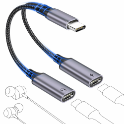 USB C Splitter 1 zu 2, USB C Kopfhörer Adapter und Laden Dongle 2 in 1 Doppelstecker Type C Audio Adapter with Schnellladung Y Kabel Verteiler für iPhone 16 15 Pro Max iPad Samsung S25, Grau Angebot bei HelloDeals
