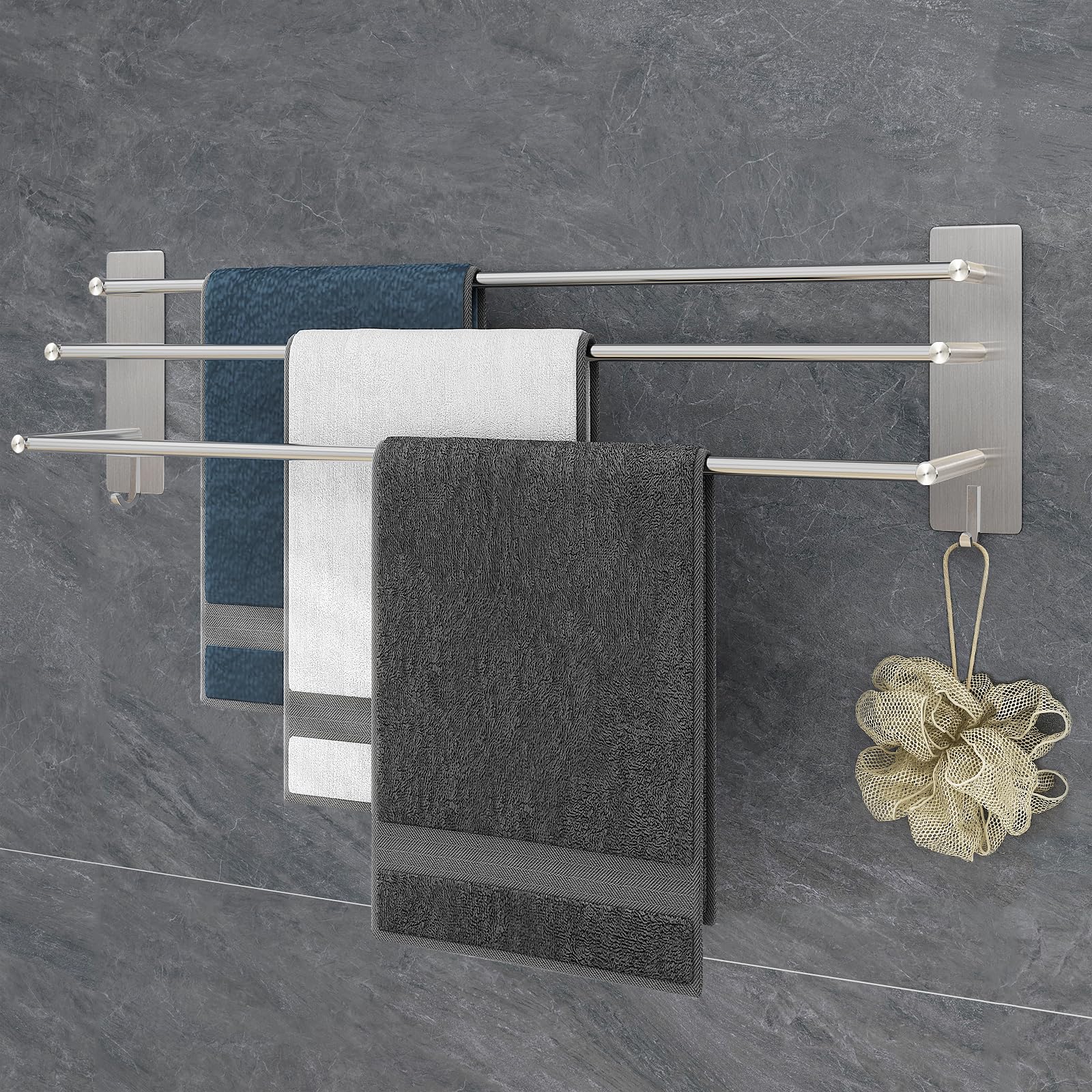 Vista Handtuchhalter 3 Stangen ohne Bohren 75cm SUS304 Edelstahl Selbstklebende Handtuchhalter Silber Badezimmer Handtuchhalter mit Zwei Haken für Küche, Bad, Schlafzimmer Silber Angebot bei HelloDeals