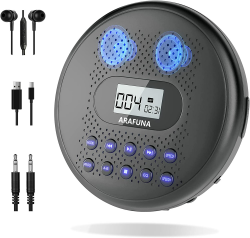 CD Player Tragbar, Arafuna Tragbarer CD Player mit Lautsprecher, Wiederaufladbarer CD-Spieler für Auto mit Anti-Skip-Schutz, Discman mit Kopfhörern und AUX-Kabel Schwarz Angebot bei HelloDeals