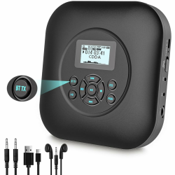 Tragbarer CD Player mit Bluetooth, Wiederaufladbarer CD Player Tragbar Bluetooth mit Lautsprecher Stoßschutz/Anti-Skip-Schutz, AUX-Kabel und Kopfhörer für Haus Auto & Reisen Tragbarer CD Player CD 206 Schwarz Angebot bei HelloDeals
