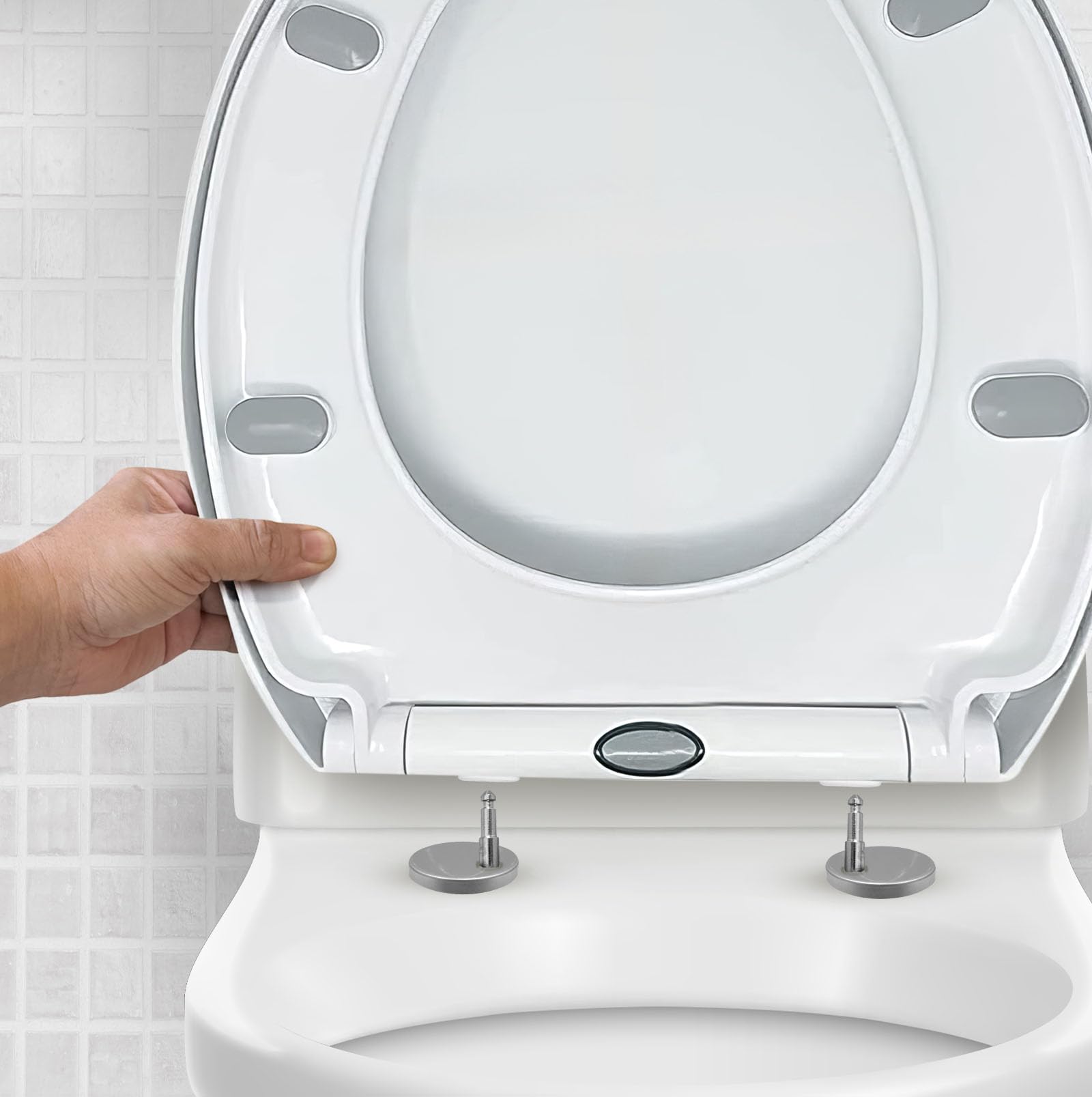 CUQOO WC-Sitz mit Absenkautomatik und Schnellverschluss – Ovaler Toilettensitz in Weiß | Verstellbar, Rutschfest, Einfache Reinigung, Universelle Passform für Standard-Toiletten Angebot bei HelloDeals