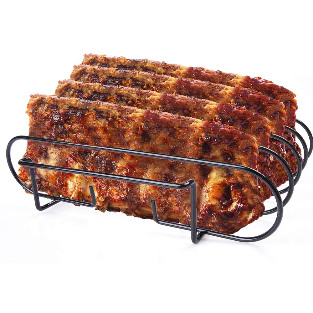 Spareribs Halter Grill, Edelstahl Braten und Rippchenhalter für 4 Rippchen, Geeignet für Gasgrills und Holzkohlegrills Angebot bei HelloDeals