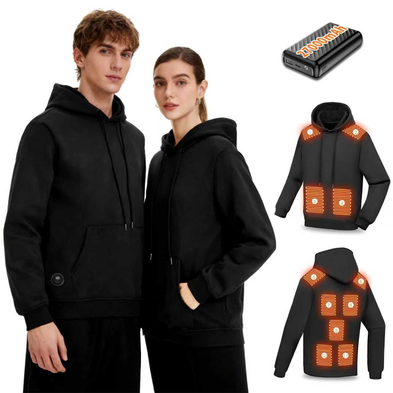 Beheizbarer Hoodie für Herren & Damen mit 27000mAh Akku– 11 Heizzonen, 7.4V Elektrischer Kapuzenpullover mit LED-Anzeige – Heizjacke,Elektrische Kapuzenpullover Sweatshirt, Outdoor L-XL Angebot bei HelloDeals