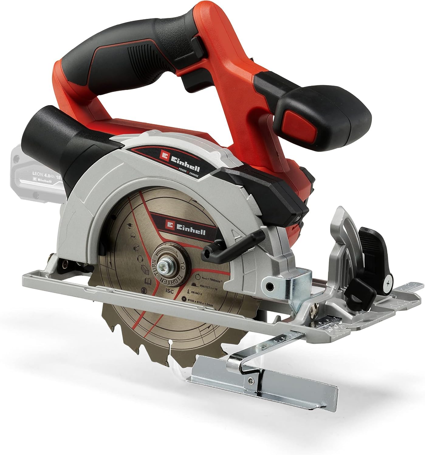 Einhell Akku-Handkreissäge TE-CS 18/150 Li-Solo Power X-Change (18 V, Li-Ion, Ø150 x Ø10 mm Sägeblatt, Schnitttiefe und Neigungswinkel werkzeuglos einstellbar, LEDs, ohne Akku und Ladegerät) Angebot bei HelloDeals