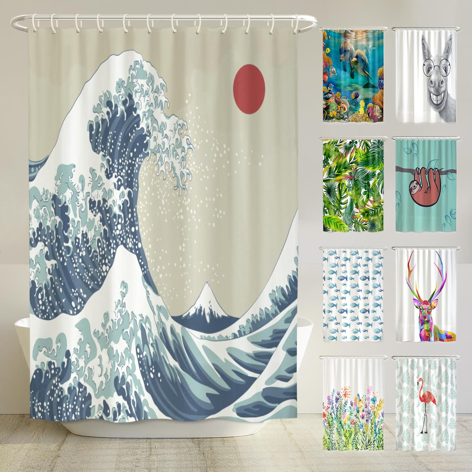 Japan Welle - Anti-Schimmel Duschvorhang 180x200 - Recycelt mit Öko-Tex Standard 100 - Beschwerter Saum, Blickdicht, Wasserdicht, Waschbar, 12 Ringe & E-Book H200 x B180 cm (1er Pack) Japan Welle Angebot bei HelloDeals