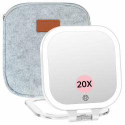 Famihomii Wiederaufladbarer Tragbarer Kosmetikspiegel mit 20fach Vergrößerung, Reisespiegel Beleuchtet mit 3 Beleuchtungsmodi, 72 LEDs, Schminkspiegel Ultraschlanker Tragbarer für Make-up 20x Weiß+tasche Angebot bei HelloDeals