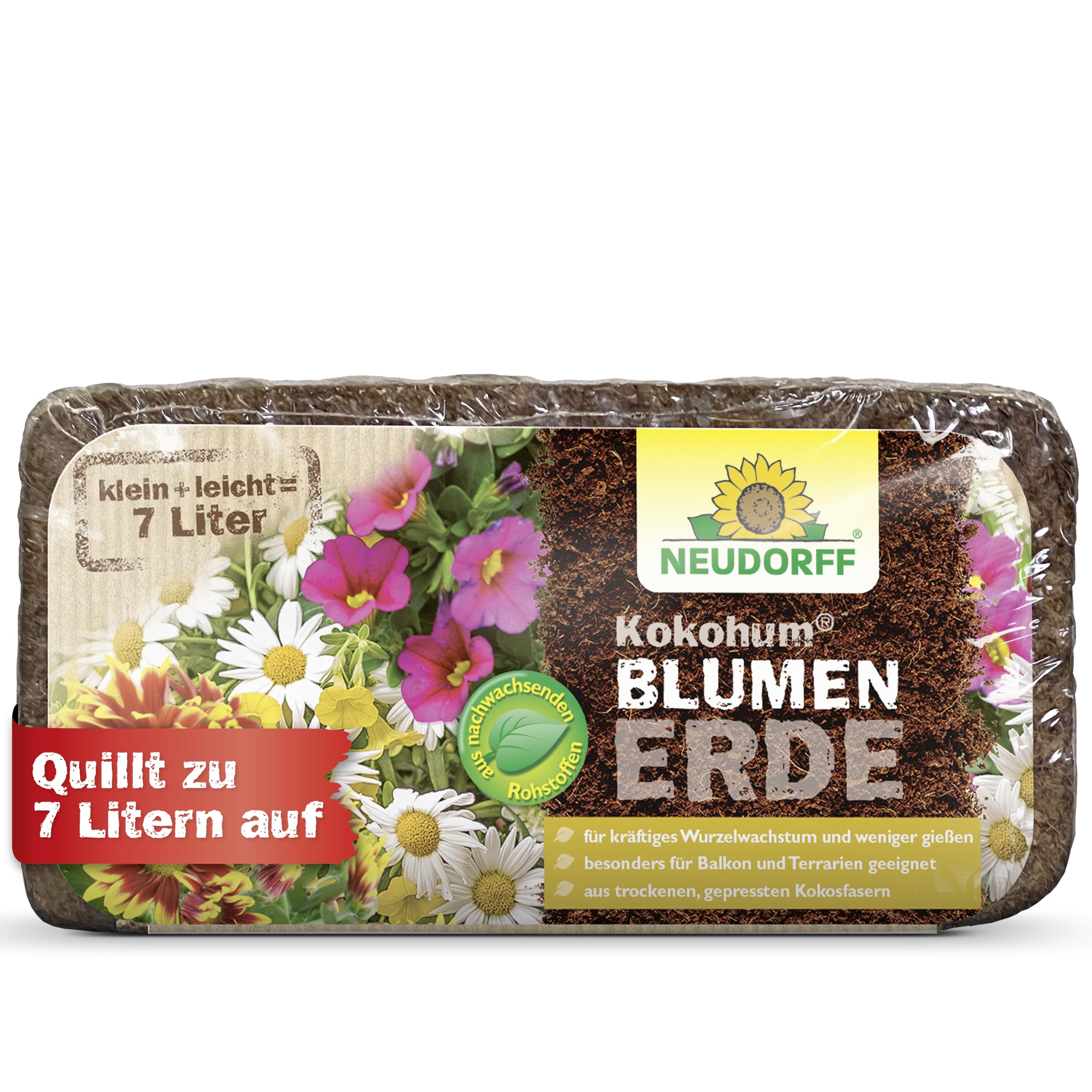 Neudorff KokoHum BlumenErde – Praktische Brikett-Erde erspart schweres Schleppen und ist ideal für kräftiges Wurzelwachstum, 7 Liter Braun Braun Angebot bei HelloDeals