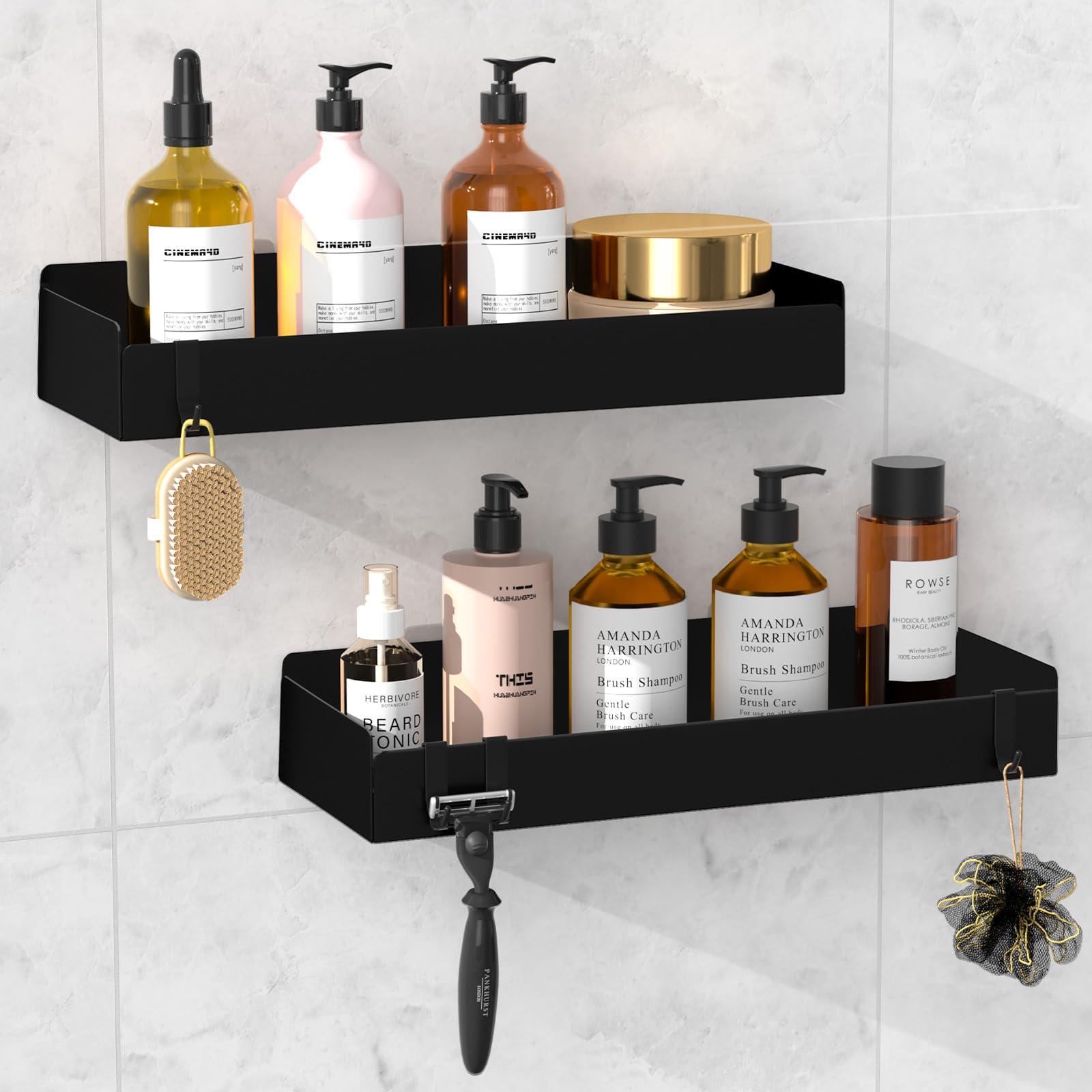 Duschablage Ohne Bohren, 2 Stück Rostfreie Badezimmer Organizer, 30cm Duschregal mit 8 Haken, Shampoo Halterung für Dusche, Matt Schwarz Metall Duschkorb Angebot bei HelloDeals