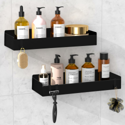 Duschablage Ohne Bohren, 2 Stück Rostfreie Badezimmer Organizer, 30cm Duschregal mit 8 Haken, Shampoo Halterung für Dusche, Matt Schwarz Metall Duschkorb Angebot bei HelloDeals