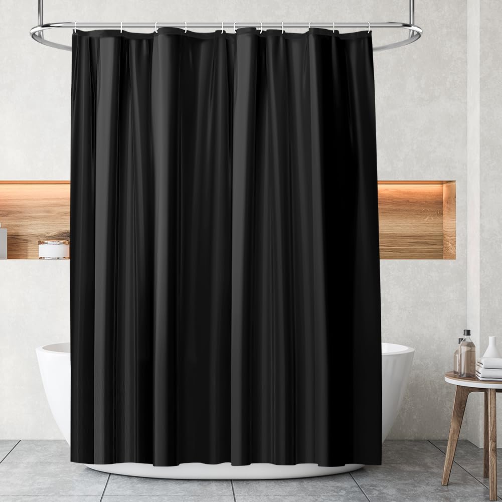 URAQT Duschvorhang, Anti-schimmel Wasserdicht Schnelltrocknend Duschvorhänge, Waschbar PEVA Shower Curtains 180x180 cm mit 12 Duschvorhangringen, Badewanne Shower Curtain (Schwarz) Angebot bei HelloDeals