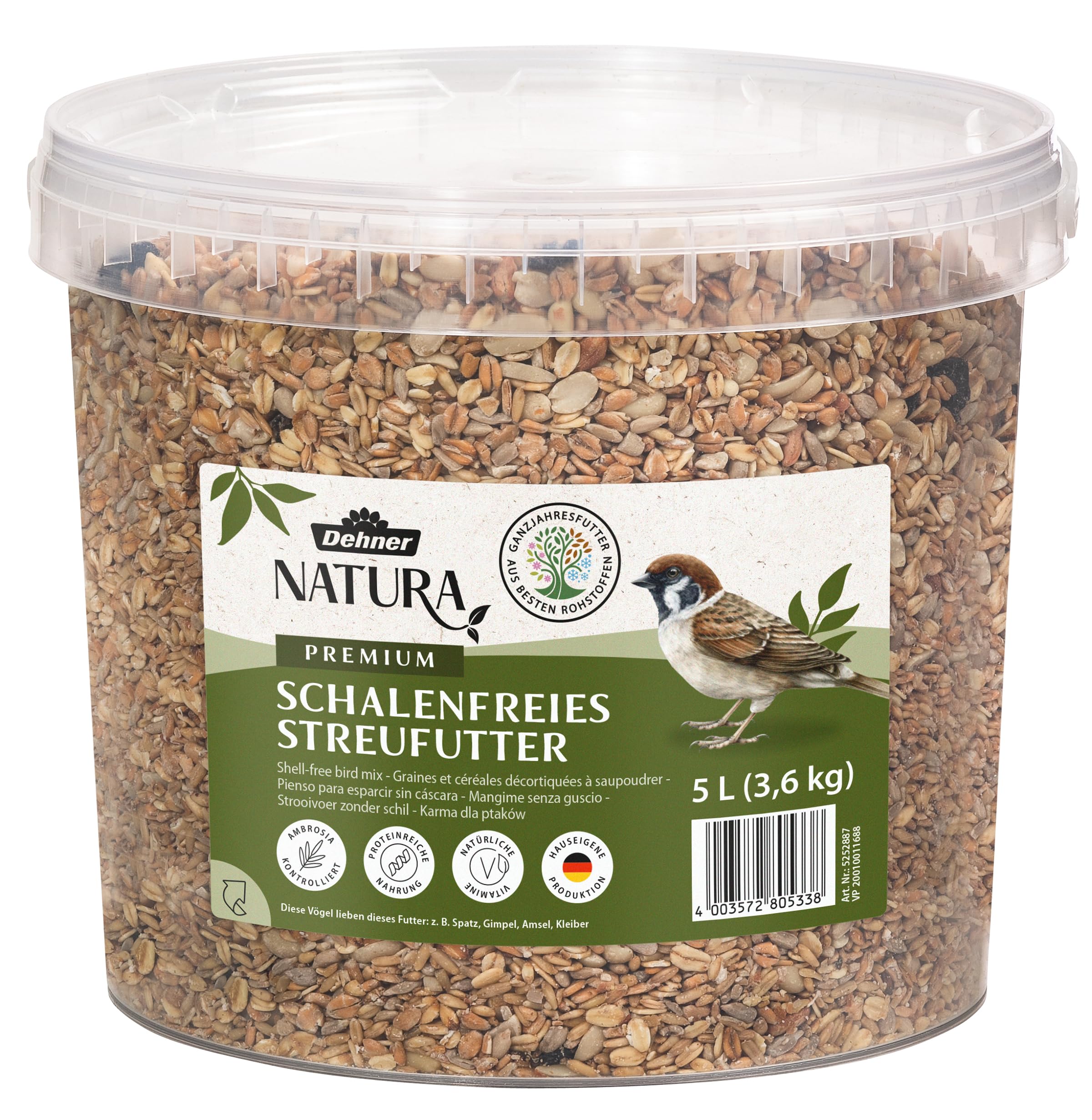 Dehner Natura Premium Wildvogelfutter, Streufutter schalenfrei, Ganzjahresfutter proteinreich / energiereich, hochwertiges Vogelfutter für Wildvögel, 3.6 kg unflavored 3.6 kg (1er Pack) Angebot bei HelloDeals