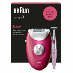 Braun Silk-épil 3, kabelgebundener Epilierer Damen für Haarentfernung, Aufsätze für Rasierer, Trimmer und Massage für Körper, 3-202, Himbeere + Bikinitrimmer Angebot bei HelloDeals