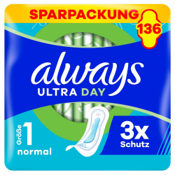 Always Ultra Binden Damen Gr. 1, Normal, 136 Damenbinden ohne Flügel (4 x 34 Stück) Multipack, ultradünn und super absorbierend Size 1 without Wings (136 count) Gr. 1 Angebot bei HelloDeals