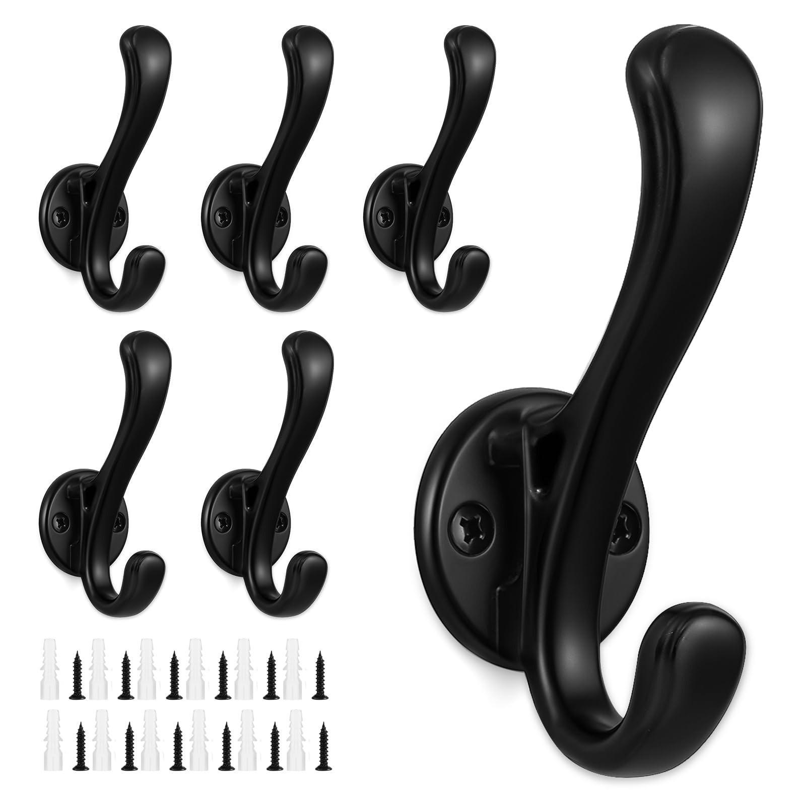 6 Stück Garderobenhaken Schwarz, Kleiderhaken Wand Schwerlaste Wandhaken zum Schrauben Haken Garderobe für Wohnzimmer Schlafzimmer Badezimmer Kleidung Handtuch Schals Schlüsseln Angebot bei HelloDeals