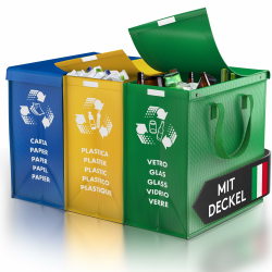 PTMS® Mülleimer 3 Fächer - Mülltrennsystem für Papier, Glas und Plastik - Umweltfreundliche Recycling Organizer Taschen aus sehr resistenten und wiederverwendbaren Materialien - Einfache Entleerung Medio + Deckel Color Edition Angebot bei HelloDeals