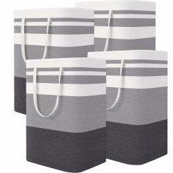 4 Stück 75L Wäschekorb Groß Wäschesammler Faltbar Wäschekörbe aus Stoff, Laundry Baskets mit Griffen für Schlafzimmer, Badezimmer, Wohnzimmer, 40 x 30 x 60 cm, Grau Gestreift Angebot bei HelloDeals
