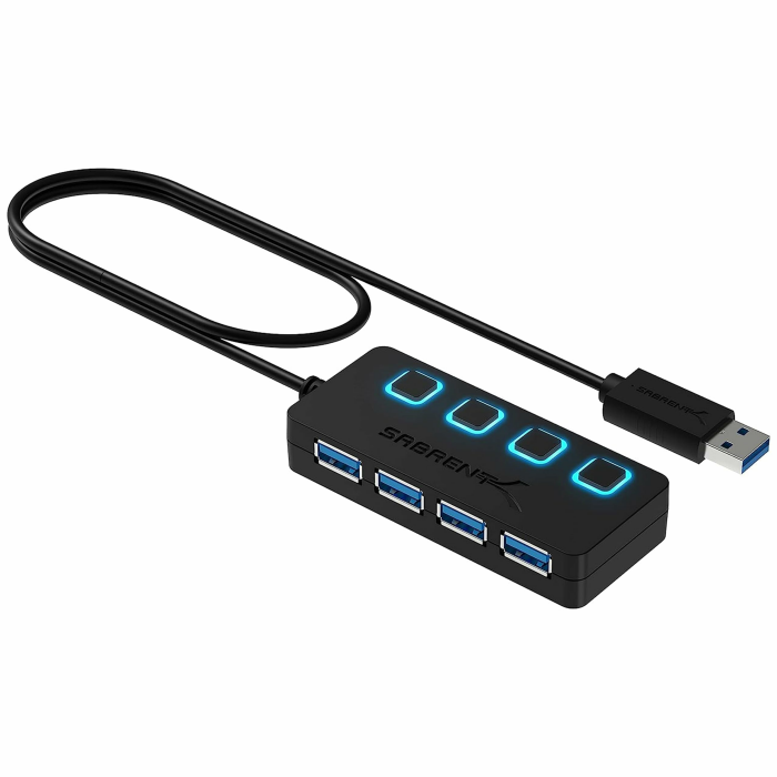 SABRENT USB Hub 3.2 Gen 1 mit Schaltern – 4 Port USB Verteiler mit LED Anzeige, 68CM Kabel, 5Gbps – USB Splitter für Mac, PC, Laptop, PS5 – Plug & Play (HB-UM43) Angebot bei HelloDeals