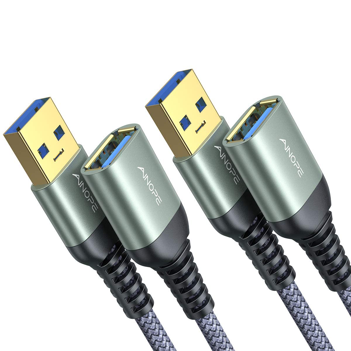 AINOPE 2 Stück 2M USB Verlängerung Kabel USB 3.0 Verlängerungskabel A Stecker auf A Buchse mit eleganten Alluminiumsteckern, Nylon Stoffmantel für Kartenlesegerät,Tastatur, Drucker, Scanner, Kamera 2M+2M Grau Angebot bei HelloDeals