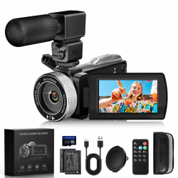 Videokamera 4K 48MP Camcorder mit IR-Nachtsicht, 18X Digital Zoom 3.0'' 270° Rotation Touch-Screen Vlogging Kamera für YouTube Tiktok mit Fernbedienung, Mikrofon, 64 GB TF Karte, 2 Batterien HDV920PRO Angebot bei HelloDeals
