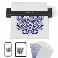 MUNBYN Tattoo Drucker Bluetooth, Stencil Drucker, Tattoo Printer Thermodrucker mit 20 Blatt A4 Transferpapier, Kompatibel mit Android iOS macOS Windows, ITP05, Schwarz Angebot bei HelloDeals