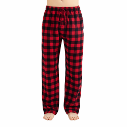 Herren 100% Baumwolle Flanell Bequeme Pyjama/Lounge Bottoms mit Taschen L Black Red Check Angebot bei HelloDeals