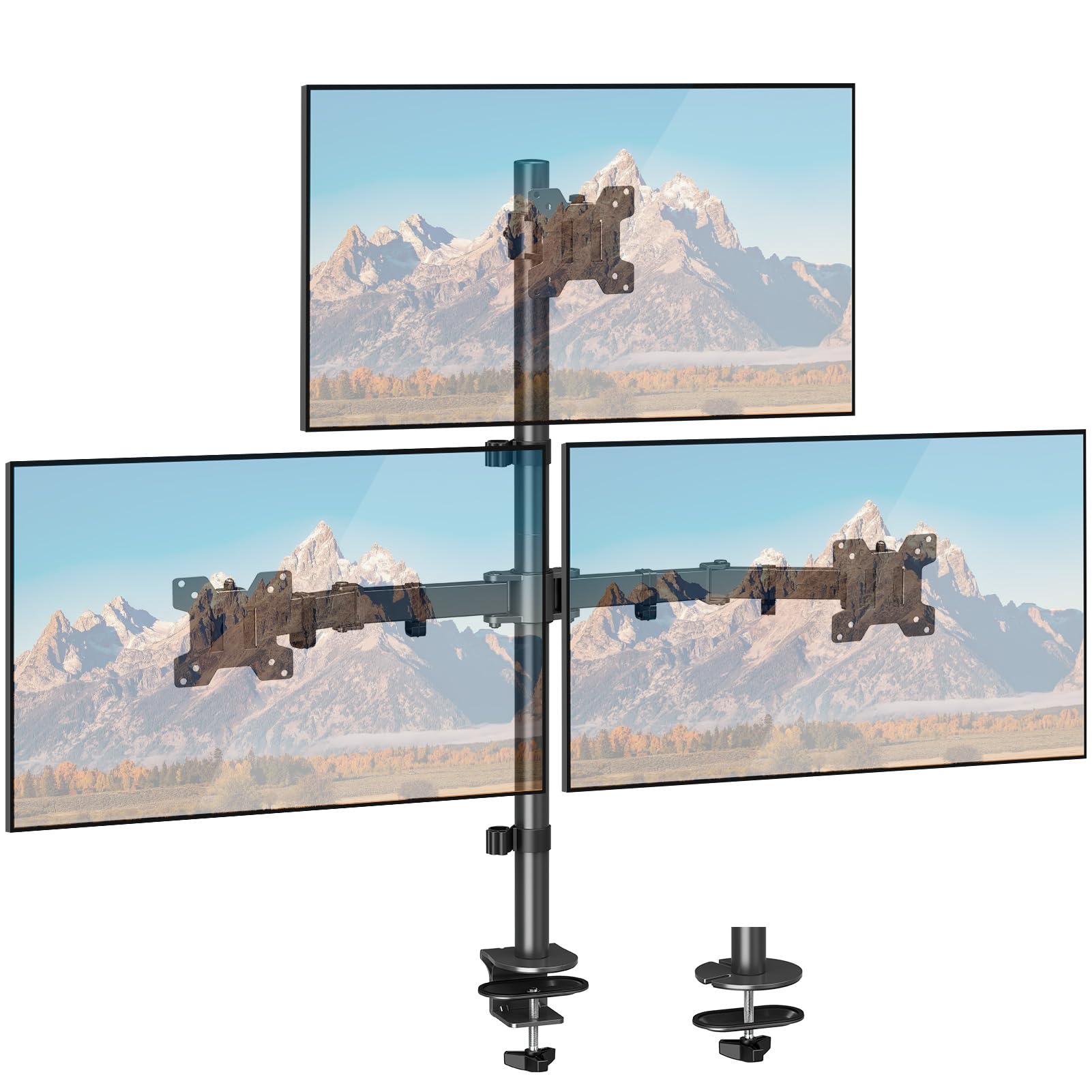 ELIVED Monitor Halterung 3 Monitore für 17-32 Zoll Bildschirme, Dreifach Monitor Arm, Höhenverstellbare Monitorhalterung, 80cm Hohe Stange, max. 8kg pro Arm, VESA 75/100mm, EV4013 Angebot bei HelloDeals