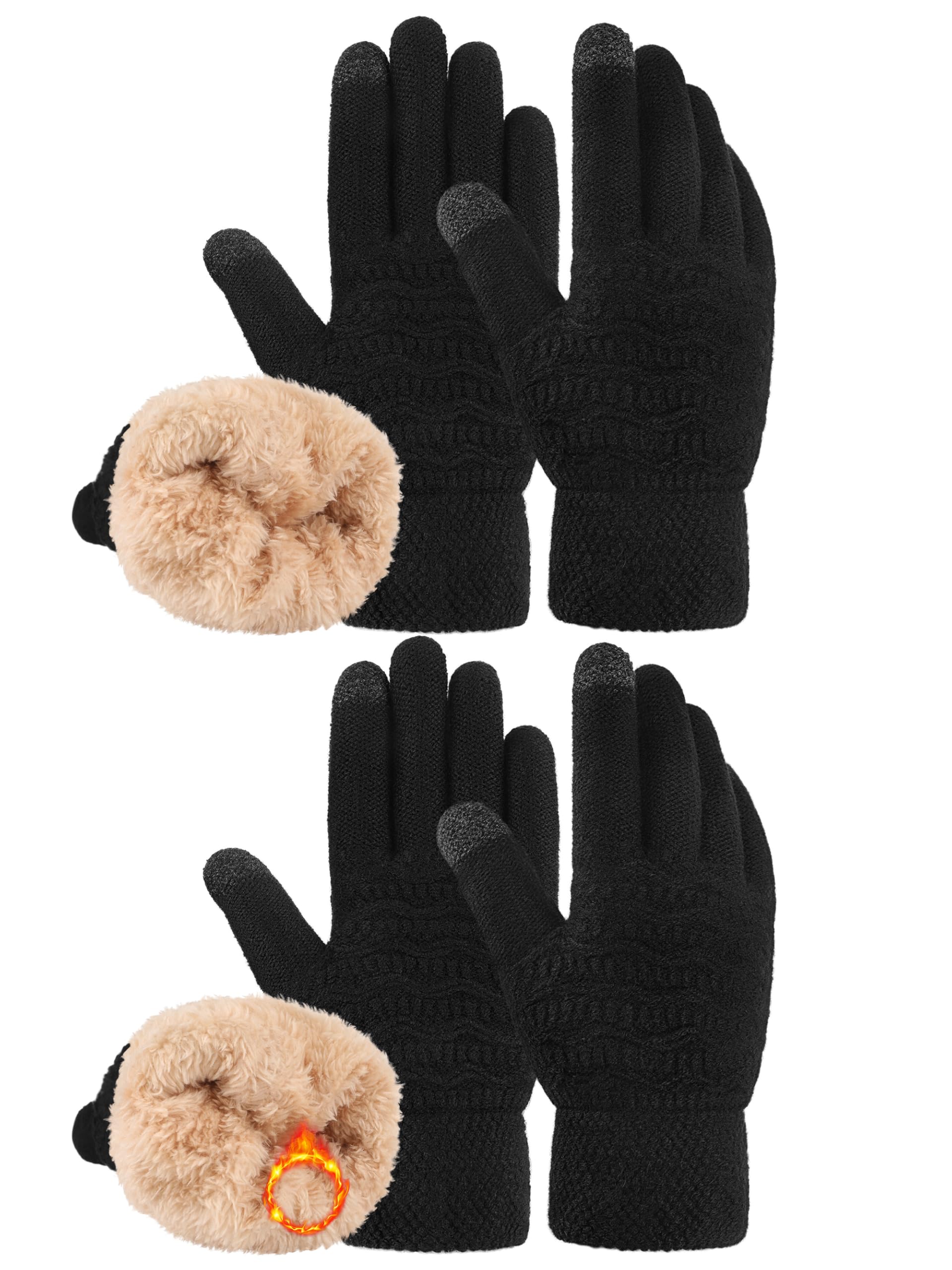VZV 2 Paar Damen Winter Handschuhe mit Fleecefutter Touchscreen Warme Winterhandschuhe Dicke Strickhandschuhe für Herren Damen M Schwarz Angebot bei HelloDeals